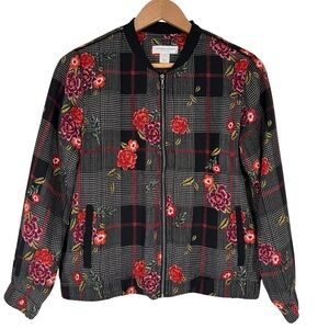 Black Floral Bomber Jacket Women’s Size Small Petite